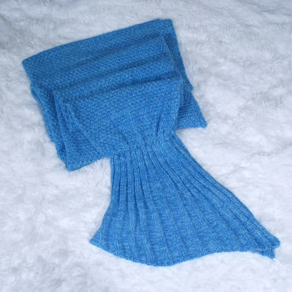 Moda Up Blue Knit Mermaid Tail Blanket Adult